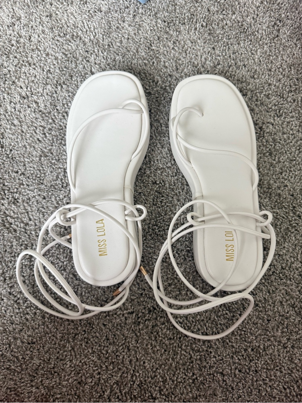 Miss Lola White Lace-Up Minimalist Sandals